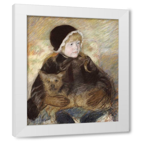 Elsie Cassat Holding a Big Dog White Modern Wood Framed Art Print by Cassatt, Mary