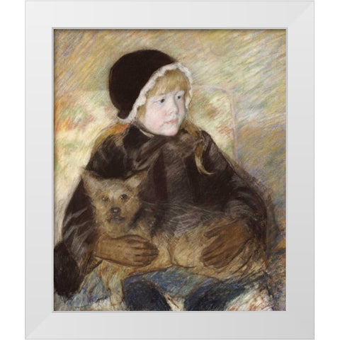 Elsie Cassat Holding a Big Dog White Modern Wood Framed Art Print by Cassatt, Mary
