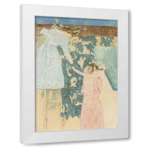 Gathering Fruit White Modern Wood Framed Art Print by Cassatt, Mary
