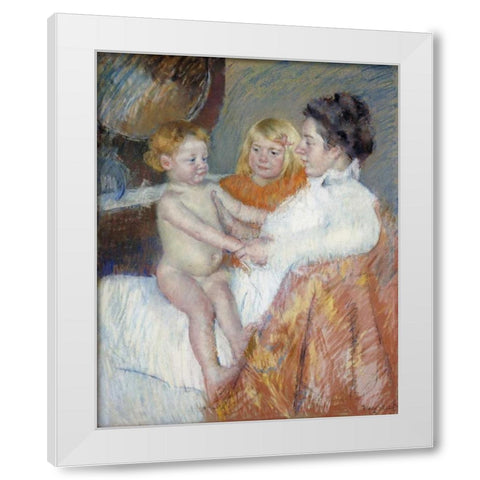 Mother, Sara and The Baby White Modern Wood Framed Art Print by Cassatt, Mary