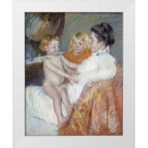 Mother, Sara and The Baby White Modern Wood Framed Art Print by Cassatt, Mary