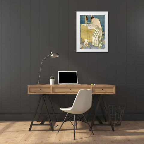 Woman Bathing White Modern Wood Framed Art Print by Cassatt, Mary