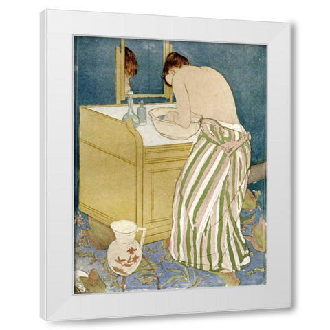 Woman Bathing White Modern Wood Framed Art Print by Cassatt, Mary