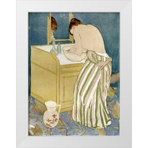 Woman Bathing White Modern Wood Framed Art Print by Cassatt, Mary