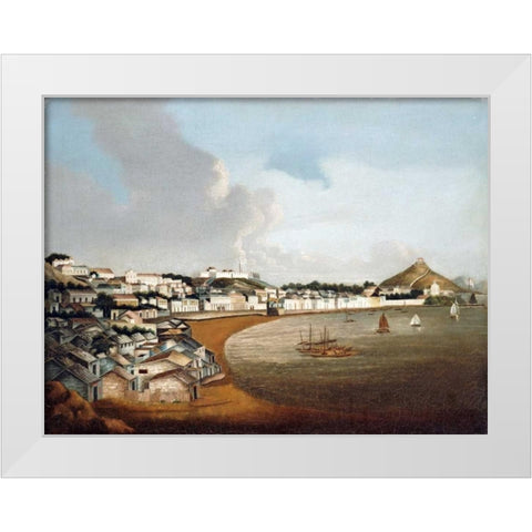 View of The Praya Grande, Macao White Modern Wood Framed Art Print by Chinese School