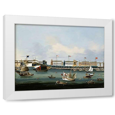 View of The Waterfront at Canton White Modern Wood Framed Art Print by Chinese School