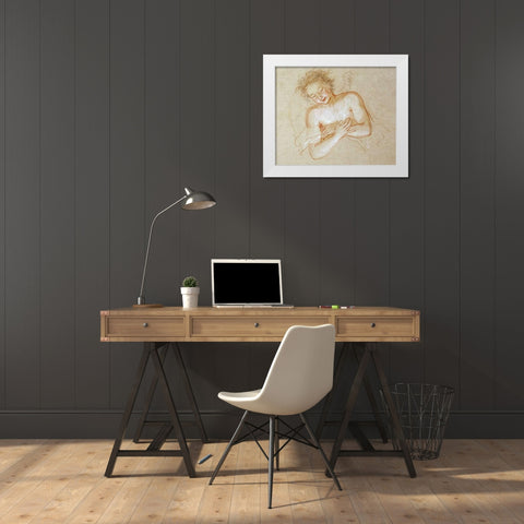 A Flying Angel White Modern Wood Framed Art Print by Coypel, Antoine