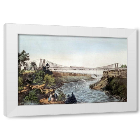 The Rail Road Suspension Bridge White Modern Wood Framed Art Print by Currier and Ives