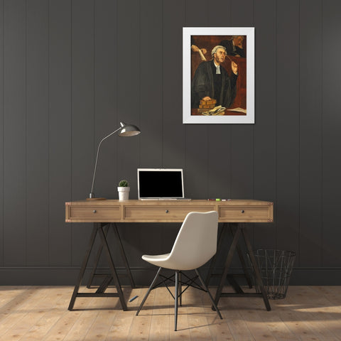 For The Defence White Modern Wood Framed Art Print by Davidson, Thomas