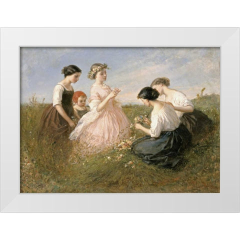 The Flower Garland White Modern Wood Framed Art Print by De Beaumont, Charles Edouard
