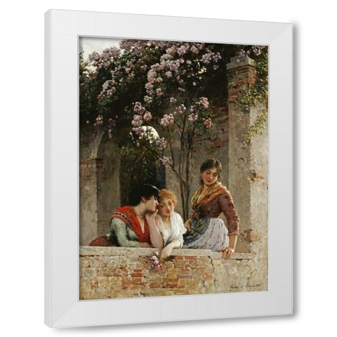 On The Terrace White Modern Wood Framed Art Print by De Blaas, Eugene