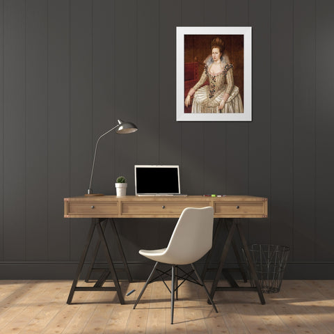 Portrait of Queen Anne of Denmark White Modern Wood Framed Art Print by De Critz, John