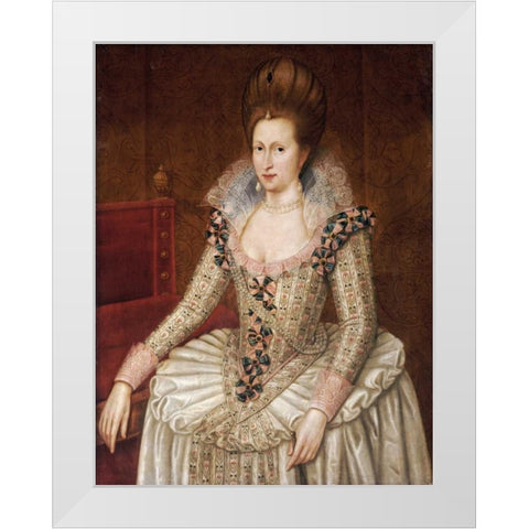 Portrait of Queen Anne of Denmark White Modern Wood Framed Art Print by De Critz, John