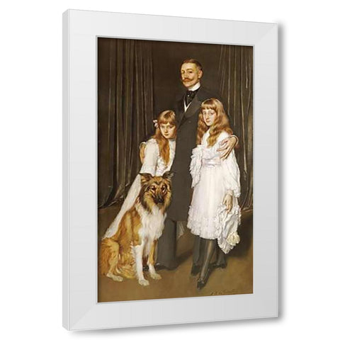 Portrait of a Family With Their Collie White Modern Wood Framed Art Print by De La Gandara, Antonio