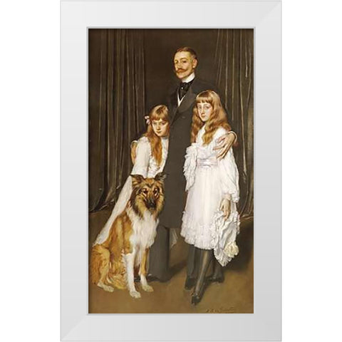 Portrait of a Family With Their Collie White Modern Wood Framed Art Print by De La Gandara, Antonio