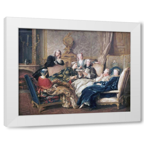 La Lecture De Moliere White Modern Wood Framed Art Print by De Troy, Jean-Francois