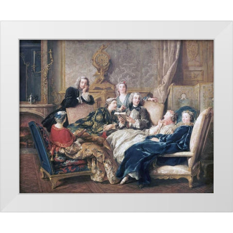 La Lecture De Moliere White Modern Wood Framed Art Print by De Troy, Jean-Francois