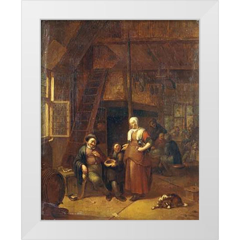 The Interior of An Inn With a Man Paying a Serving Woman White Modern Wood Framed Art Print by De Winter, Gillis