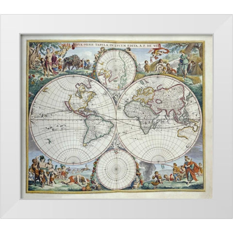 Map of The World White Modern Wood Framed Art Print by De Wit, Frederick