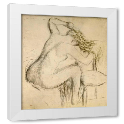 A Seated Woman Styling Her Hair White Modern Wood Framed Art Print by Degas, Edgar