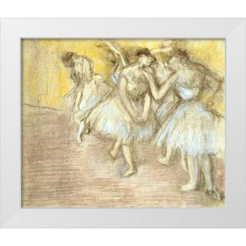 Five Dancers On Stage White Modern Wood Framed Art Print by Degas, Edgar