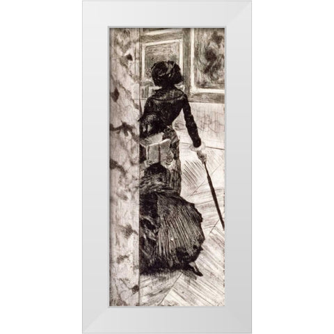 Mary Cassatt at the Louvre White Modern Wood Framed Art Print by Degas, Edgar