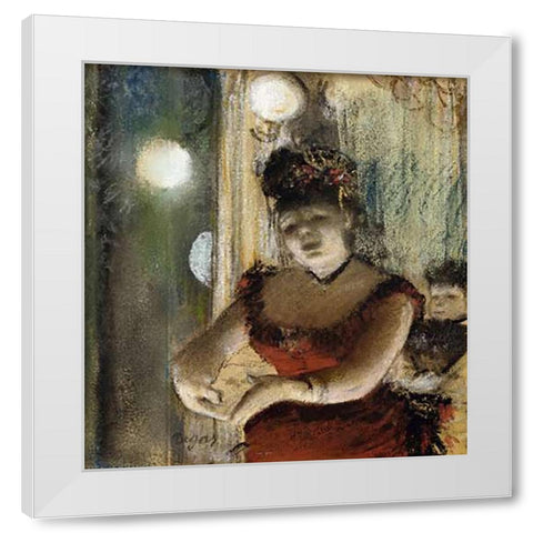 Singer In a Cafe White Modern Wood Framed Art Print by Degas, Edgar