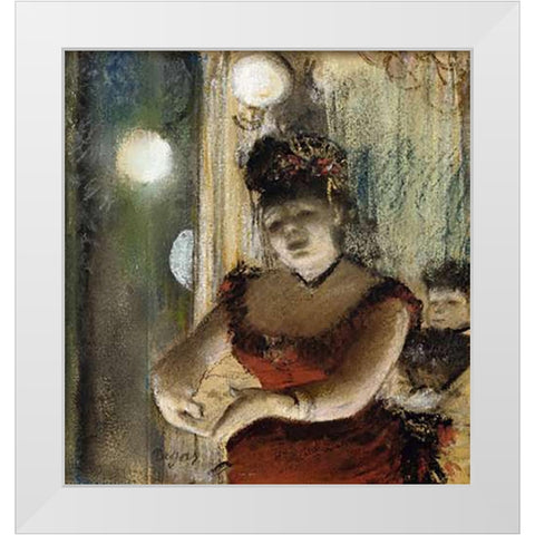Singer In a Cafe White Modern Wood Framed Art Print by Degas, Edgar
