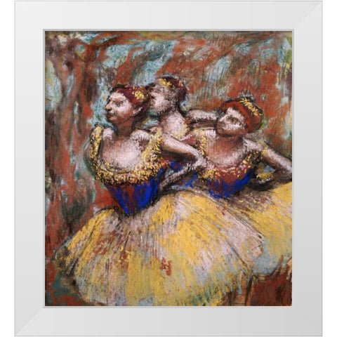 Three Dancers White Modern Wood Framed Art Print by Degas, Edgar