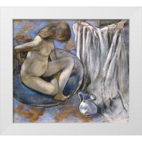 Woman In The Tub White Modern Wood Framed Art Print by Degas, Edgar