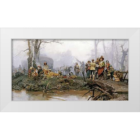 The Encampment White Modern Wood Framed Art Print by Detti, Cesare Auguste