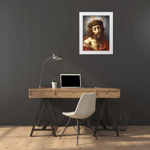 Christ As The Man of Sorrows White Modern Wood Framed Art Print by Dolci, Carlo