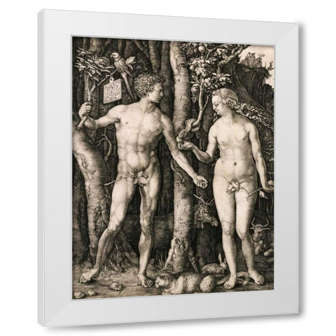 Adam and Eve White Modern Wood Framed Art Print by Durer, Albrecht