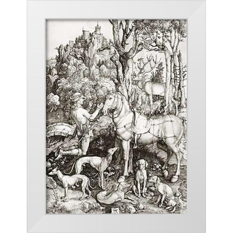 Saint Eustace White Modern Wood Framed Art Print by Durer, Albrecht