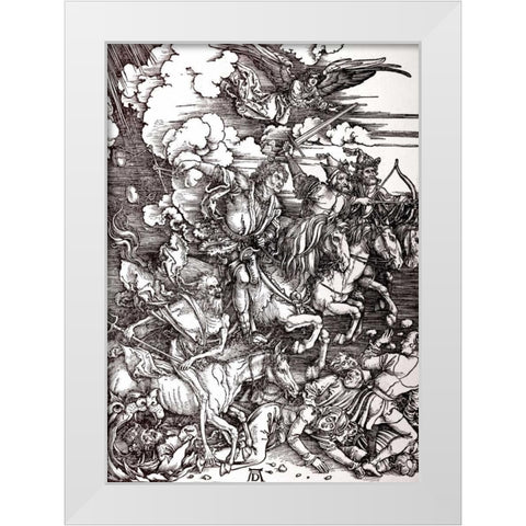 The Four Horsemen of The Apocalypse White Modern Wood Framed Art Print by Durer, Albrecht