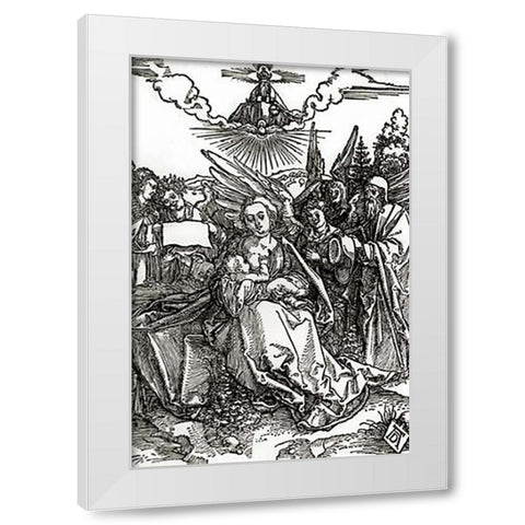 The Holy Family With Five Angels White Modern Wood Framed Art Print by Durer, Albrecht