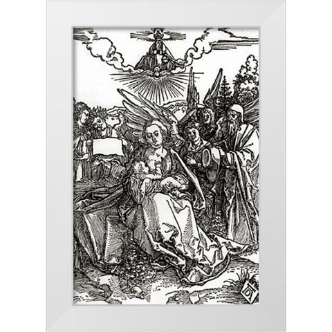 The Holy Family With Five Angels White Modern Wood Framed Art Print by Durer, Albrecht