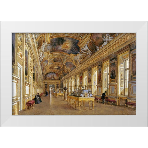 The Interior of The Louvre White Modern Wood Framed Art Print by Duval, Victor