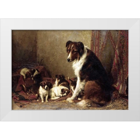 A Collie With Her Puppies White Modern Wood Framed Art Print by Eerelman, Otto