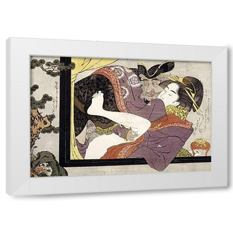 Erotic Scene White Modern Wood Framed Art Print by School, Eishi