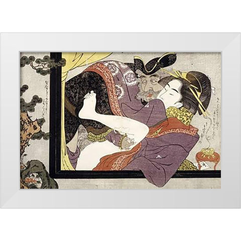 Erotic Scene White Modern Wood Framed Art Print by School, Eishi