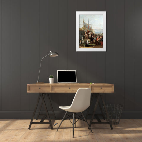 The Travelling Circus White Modern Wood Framed Art Print by Elmerich, Charles Edouard