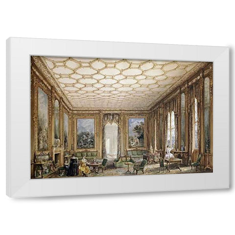 View of a Jacobean-Style Grand Drawing Room White Modern Wood Framed Art Print by English School