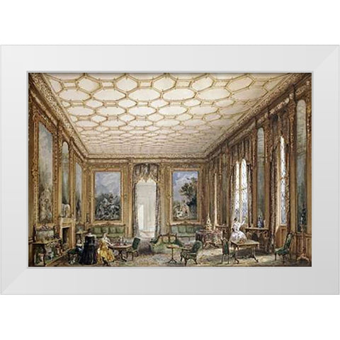 View of a Jacobean-Style Grand Drawing Room White Modern Wood Framed Art Print by English School
