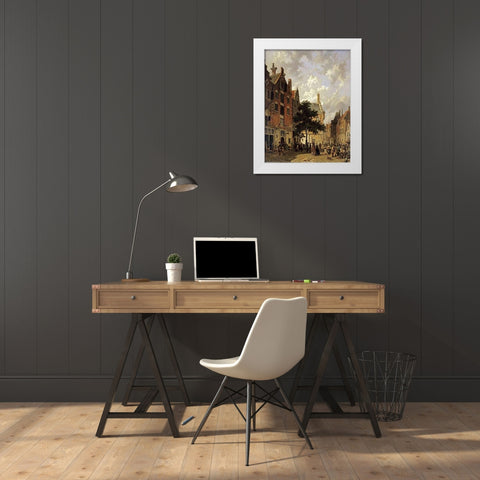 A Street Scene White Modern Wood Framed Art Print by Eversen, Adrianus