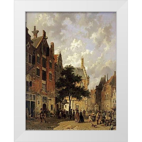 A Street Scene White Modern Wood Framed Art Print by Eversen, Adrianus