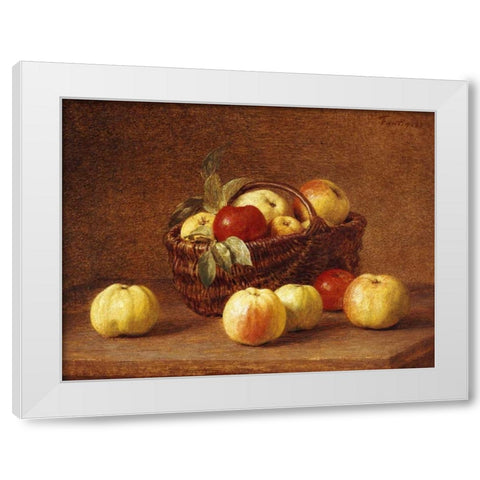 Apples In a Basket On a Table White Modern Wood Framed Art Print by Fantin-Latour, Henri