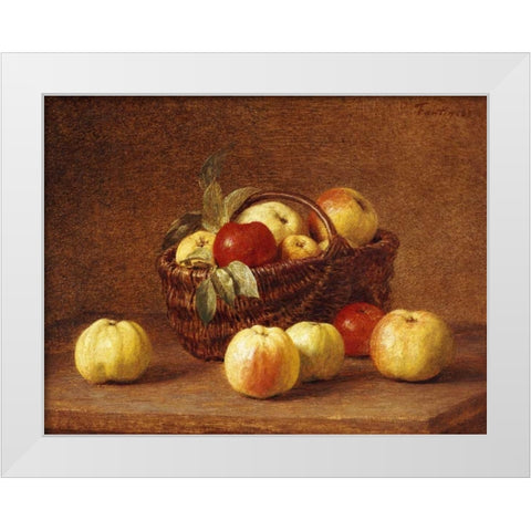 Apples In a Basket On a Table White Modern Wood Framed Art Print by Fantin-Latour, Henri