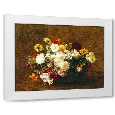 Bouquet De Fleurs White Modern Wood Framed Art Print by Latour, Henri Fantin
