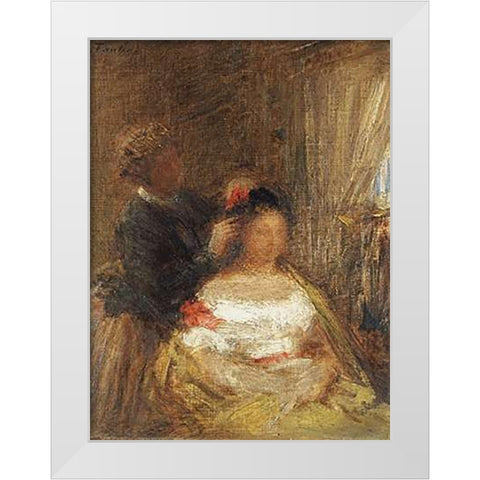 The Hairdresser White Modern Wood Framed Art Print by Latour, Henri Fantin